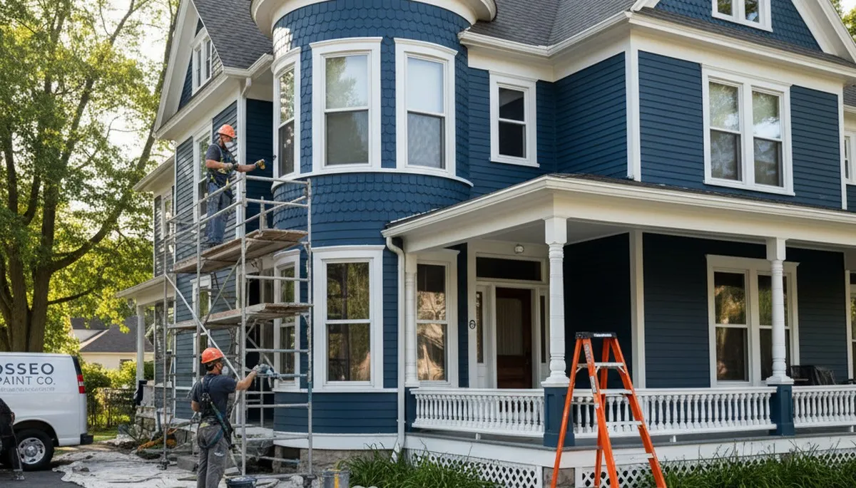 Minneapolis, MN painting contractor at work on a home exterior for professional house painting services